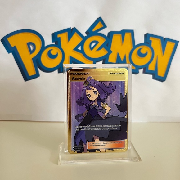 Pokemon | Toys | Pokmon Trainer Acerola Burning Shadows 42147 Full Art  Metal Gold Card | Poshmark